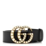 Moon Calfskin Pearl Double G 40mm Belt 80 32 Black Cream