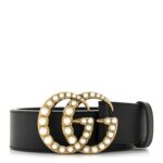 Moon Calfskin Pearl Double G 40mm Belt 80 32 Black Cream