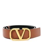 Glossy Calfskin VLogo Reversible 30mm Belt 85 34 Saddle Brown Black