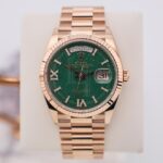 Rolex Day-Date 36 mm President Rose Gold Green Aventurine Diamond Dial Fluted Bezel - 128235