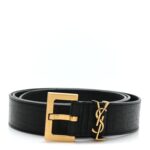 Grained Lambskin Monogram Cassandre Square Buckle Belt 75 30 Black