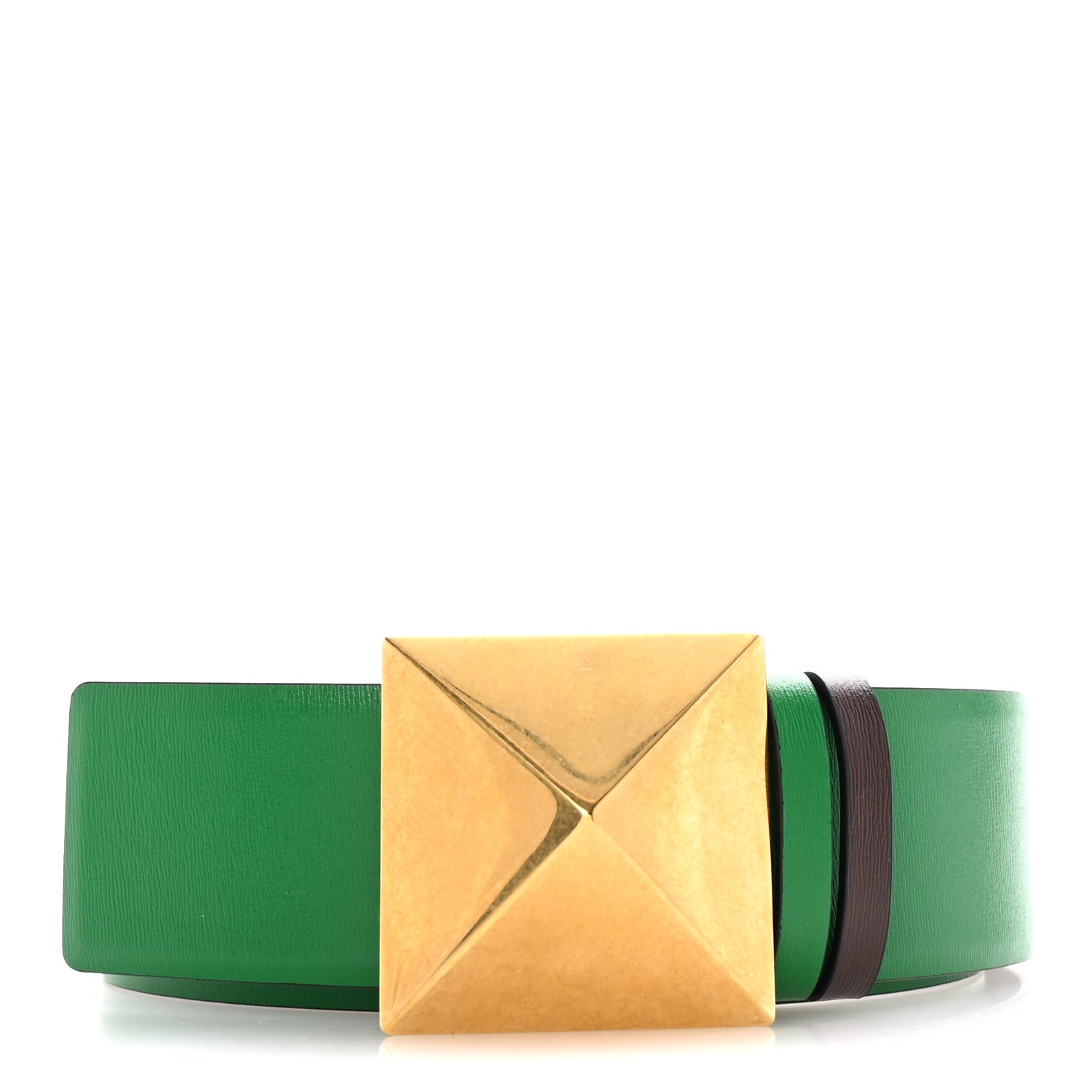 147f3edd42112b1b294be4abd3be59b4.jpg Glossy Calfskin One Stud Reversible Belt 70 28 Green Brown - 图片 1