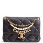 CHANEL Pearl Logo Lambskin Flap Bag - Black