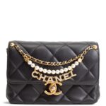 CHANEL Pearl Logo Lambskin Flap Bag - Black