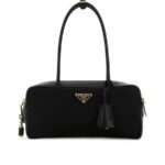 Re-Nylon and Leather Small Top-Handle Bag with Padlock