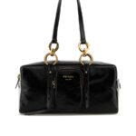 Dangle Medium Leather Top Handle Bag Black