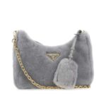 Logo Plaque Zipped Shearling Shoulder Bag