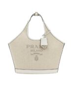 Natural Medium Linen Blend And Leather Tote Bag