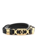 Lambskin CC Metal Double Wrap Belt Black