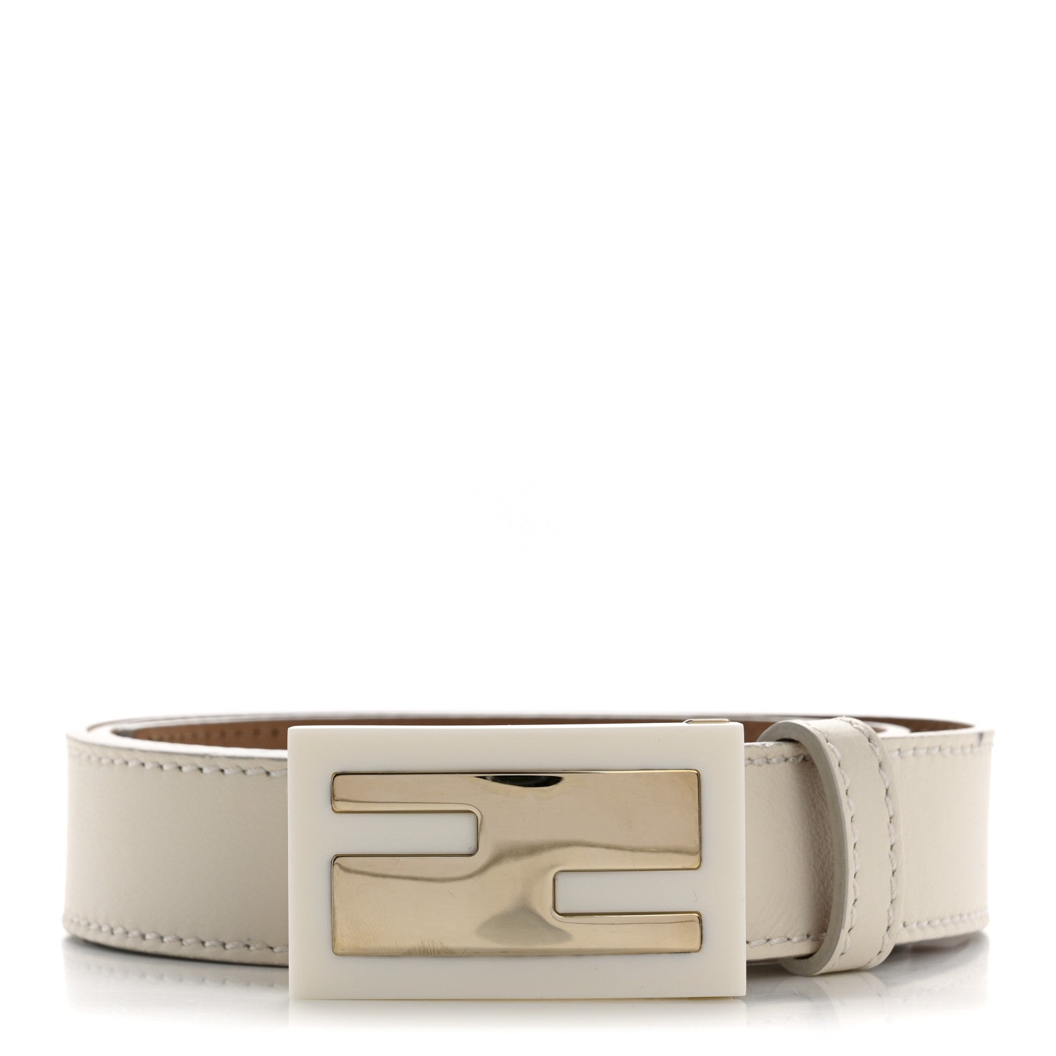 54e8460e03e5cb75cc2dac58f12c9c52.jpg Calfskin Enamel FF Belt 85 34 White - 图片 1
