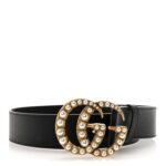 Moon Calfskin Pearl Double G Belt 70 28 Black Cream