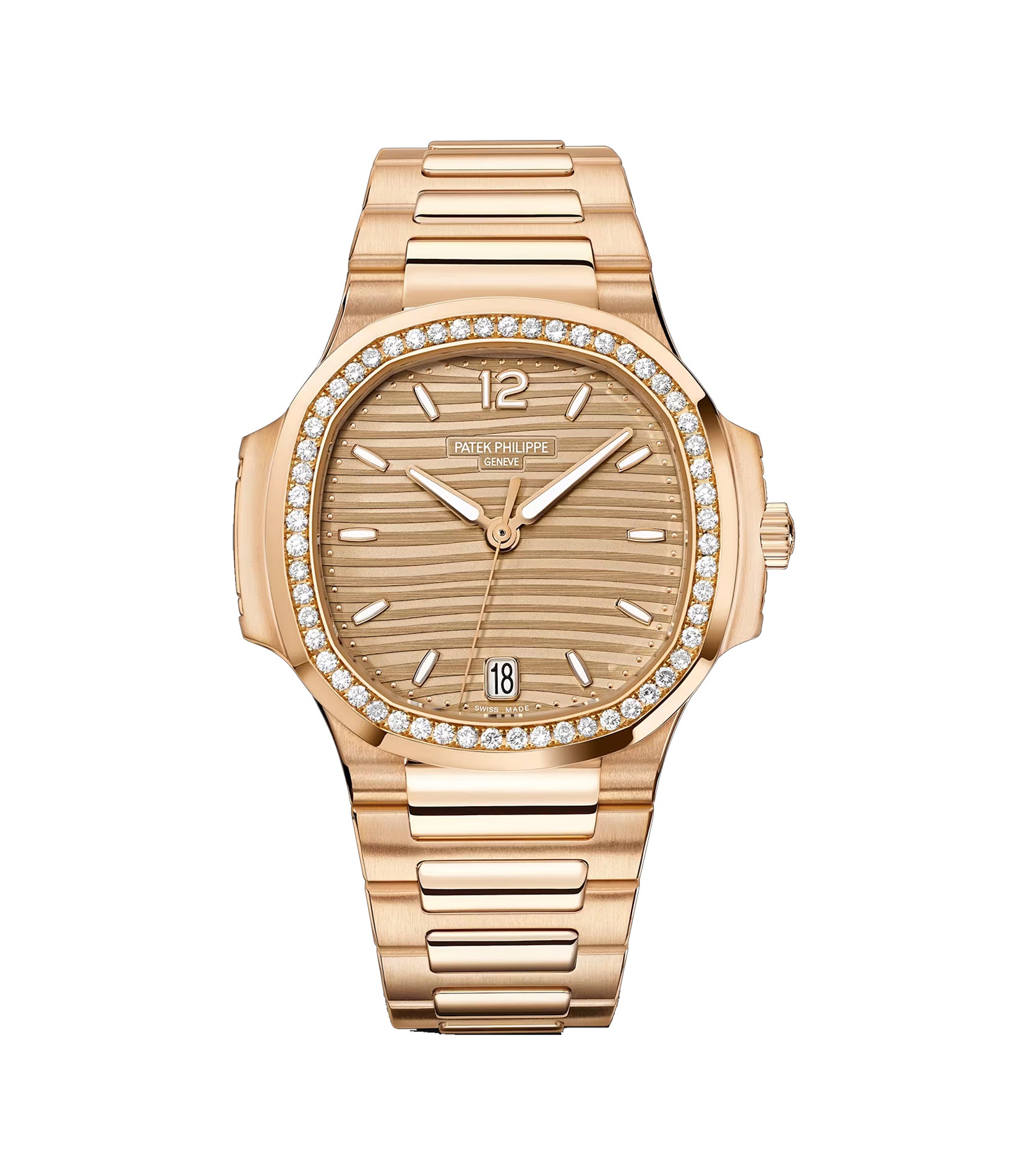 7118-1.jpg 35mm 18k Rose Gold Golden Brown Dial Diamond Bezel - 图片 1