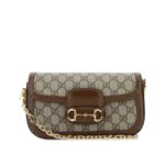 Gucci Horsebit 1955 Small Shoulder Bag in Beige and Ebony GG Supreme