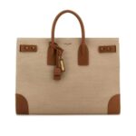 Two-Tone Canvas and Leather Large Sac de Jour Handbag