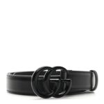 Azalea Calfskin Enamel Monochrome Double G 30mm Belt 105 42 Black