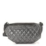 Metallic Goatskin Quilted Banane Waist Bag Fanny Pack Silver