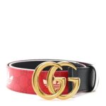 X ADIDAS Crystal Vintage Monogram Textured Dollar Calfskin Double G 40mm Belt 75 30 Hibiscus Red Off White Black