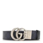 GG Supreme Monogram Plutone Calfskin Palladium Double G Reversible 37mm Belt 90 36 Black Blue