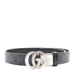 GG Supreme Monogram Plutone Calfskin Palladium Double G Reversible 30mm Belt 75 30 Black