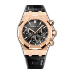 41mm Chronograph 18k Rose Gold Black Dial On Leather