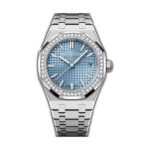 34mm Stainless Steel Diamond Bezel Light Ice Blue Dial Automatic