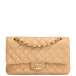 CHANEL Caviar Medium Double Flap Shoulder Bag - Beige
