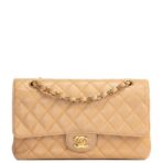 CHANEL Caviar Medium Double Flap Shoulder Bag - Beige