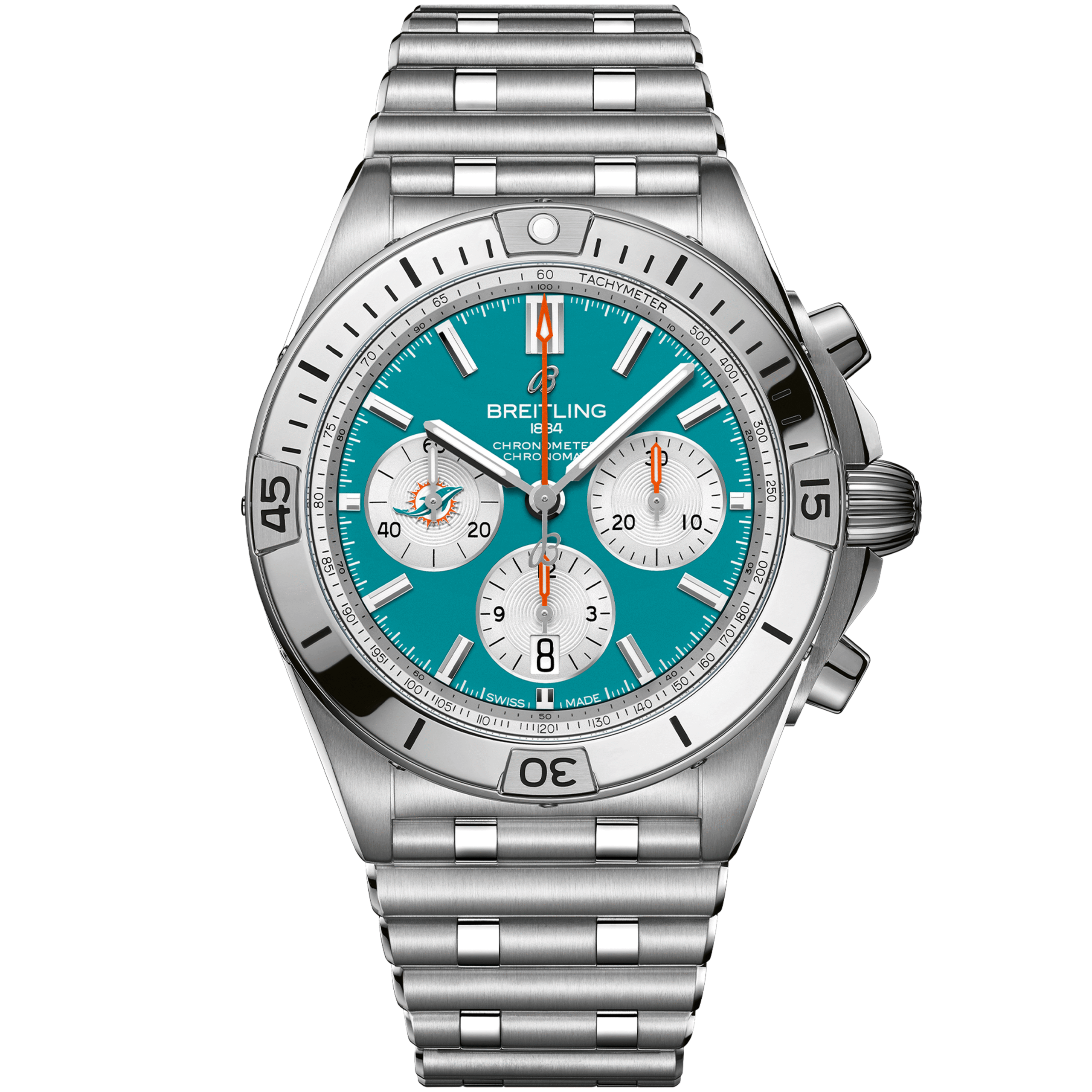 Chronomat_B0142_AB01342B1L2A1_STEEL_MIAMI_DOLPHINS_DIGITAL.png Chronomat B01 42 NFL Miami Dolphins Edition AB01342B1L2A1 - 图片 1