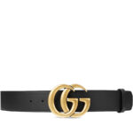 Wide Smooth Leather Belt with Double G Buckle