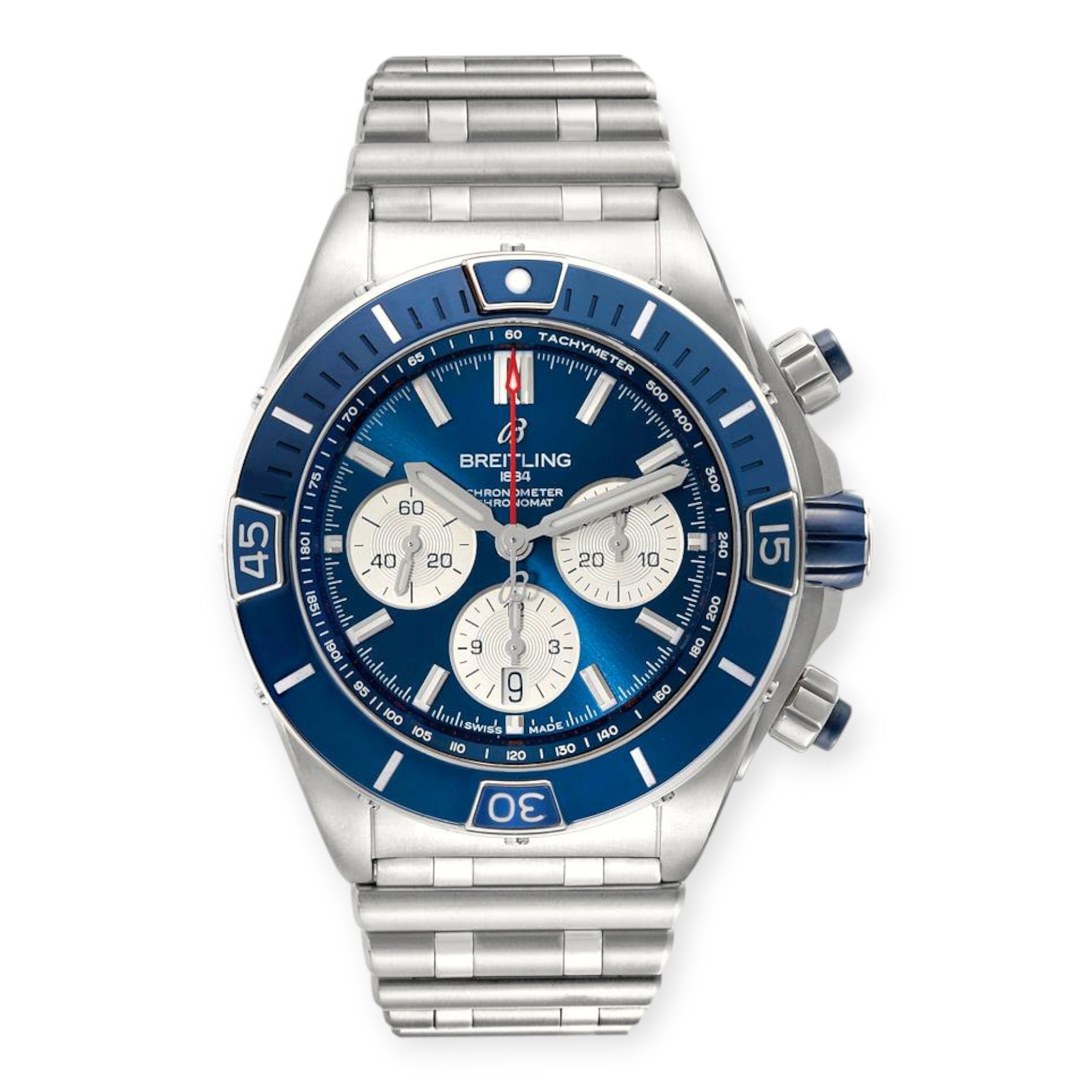 Pre-Owned-Breitling-Super-Chronomat-B01-AB0136-Blue-Dial-Steel-Mens-Watch-JD-Watches-NY.jpg Breitling Super Chronomat B01 AB0136 Blue Dial Steel Mens Watch - 图片 1