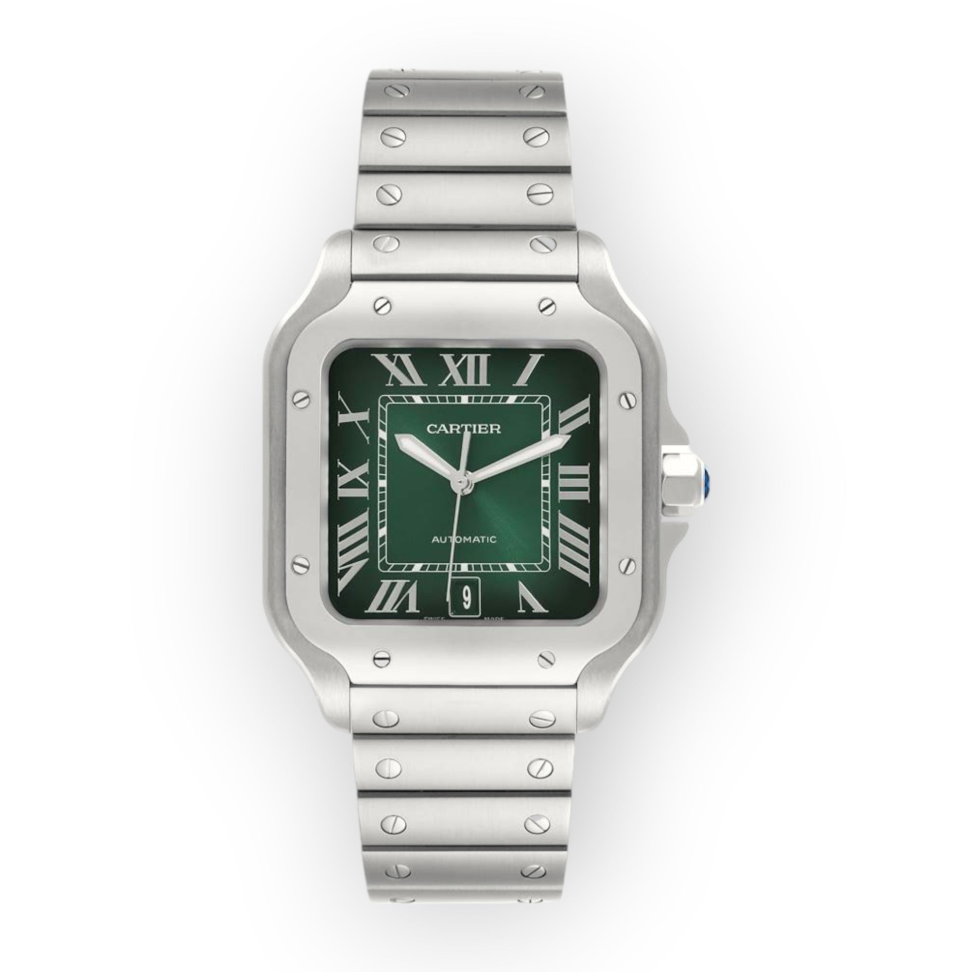 Pre-Owned-Cartier-Santos-Large-Green-Dial-Steel-Mens-Watch-WSSA0062-JD-Watches-NY.jpg Cartier Santos Large Green Dial Steel Mens Watch WSSA0062 - 图片 1