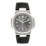 Patek Philippe Nautilus 18K White Gold Black Strap Mens Watch 5711