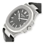 Patek Philippe Nautilus 18K White Gold Black Strap Mens Watch 5711 - 图片 3