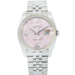 Rolex Datejust 36 116234 – Pink Floral Motif Arabic Dial, White Gold Fluted Bezel
