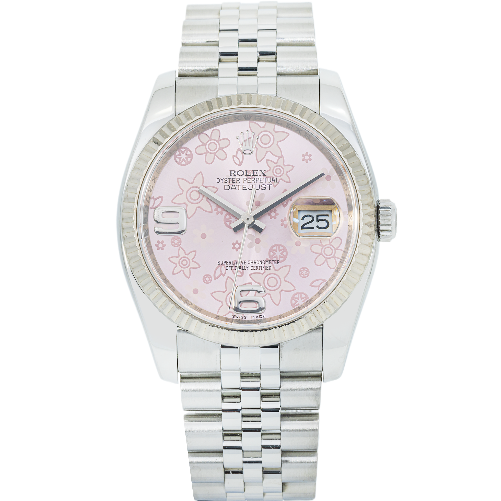 Pre-Owned-Rolex-Datejust-36-116234-Pink-Floral-Motif-Arabic-Dial-White-Gold-Fluted-Bezel-JD-Watches-NY.png Rolex Datejust 36 116234 – Pink Floral Motif Arabic Dial, White Gold Fluted Bezel - 图片 1