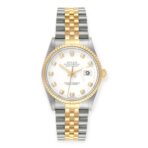 Rolex Datejust 36mm 16233  Steel Yellow Gold White Diamond Dial Mens Watch