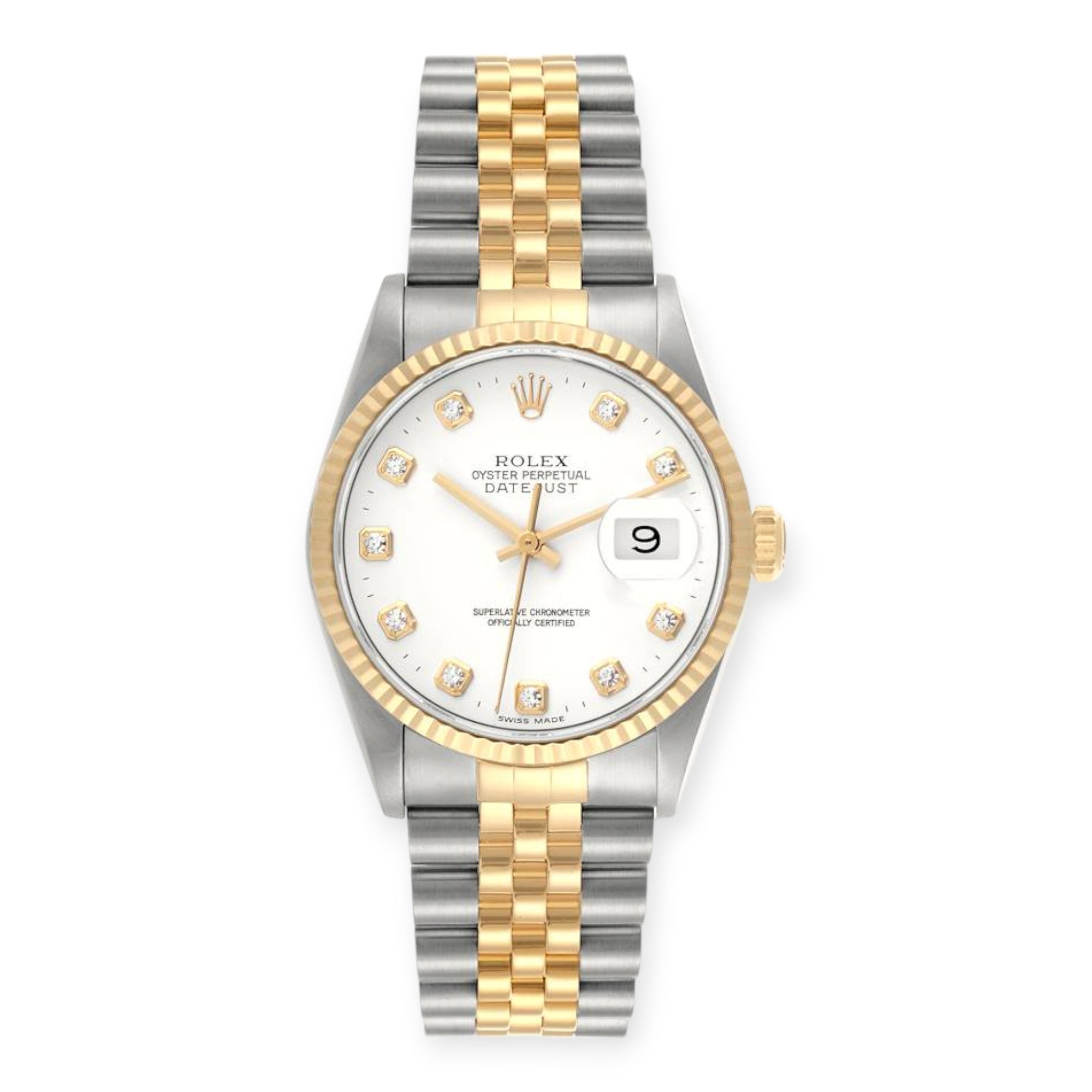 Pre-Owned-Rolex-Datejust-36mm-16233-Steel-Yellow-Gold-White-Diamond-Dial-Mens-Watch-JD-Watches-NY.jpg Rolex Datejust 36mm 16233 Steel Yellow Gold White Diamond Dial Mens Watch - 图片 1
