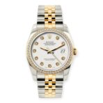 Rolex Datejust Diamond Watch, 36mm, Yellow Gold and Stainless Steel Bracelet White Dial w/ Diamond Bezel
