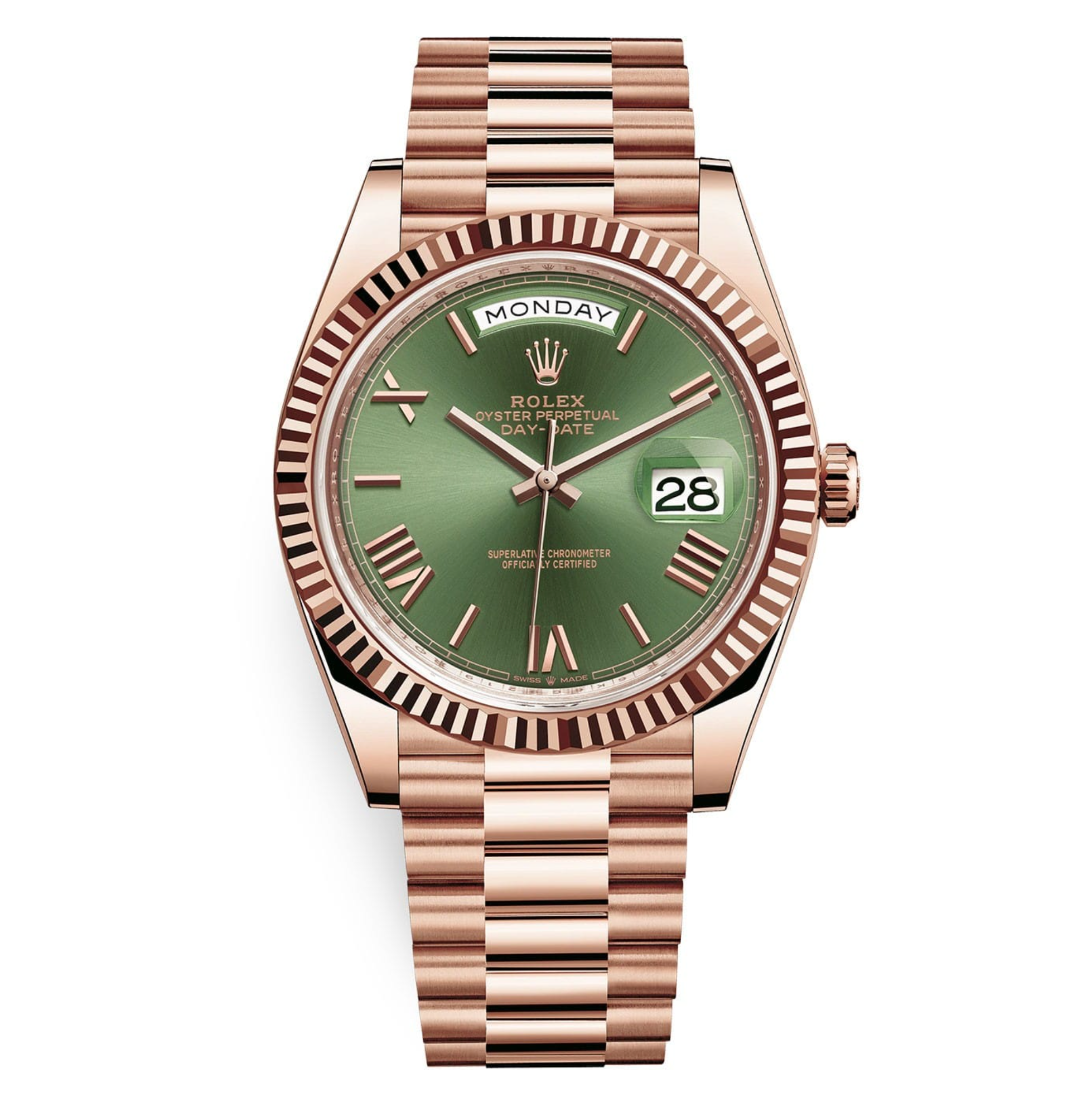 Pre-Owned-Rolex-Day-Date-228235-40mm-Everose-Gold-with-Olive-Green-Roman-Dial-JD-Watches-NY.png Rolex Day-Date 228235 – 40mm Everose Gold with Olive Green Roman Dial - 图片 1