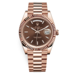Rolex Day-Date 40 Chocolate Diagonal Motif Dial & Fluted Bezel 18K Everose Gold President 228235