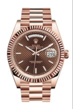 Rolex Day-Date 40 Chocolate Diagonal Motif Dial & Fluted Bezel 18K Everose Gold President 228235 - 图片 2