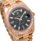 Rolex Day-Date II 41mm 218235 – Black Dial with Factory Ruby & Diamond Markers – 18K Rose Gold President Bracelet - 图片 3