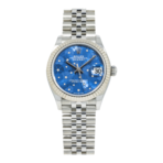Rolex Ladies 31mm Stainless Steel & White Gold Datejust with Azzurro Blue Floral Motif Dial and Jubilee Bracelet