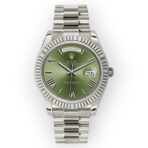 Rolex White Gold Day-Date 40 Watch Olive Green Roman Dial - President Bracelet 228239