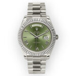 Rolex White Gold Day-Date 40 Watch Olive Green Roman Dial - President Bracelet 228239