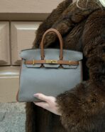 Hermes Birkin 25 Gris Mouette/Gold Togo PBHW - 图片 12