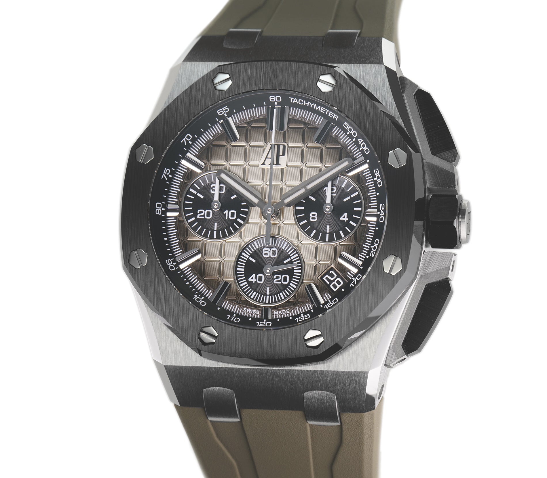 Untitled-1_c10877df-8efd-45cb-b93a-e8ce19a7486b.jpg 43mm Chronograph Steel Ceramic Smoked Light Brown Dial Taupe Strap - 图片 1