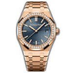 34mm 18k Rose Gold Diamond Bezel Blue Dial Automatic