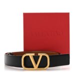 Glossy Calfskin VLogo Reversible 30mm Belt 80 32 Saddle Brown Black - 图片 6