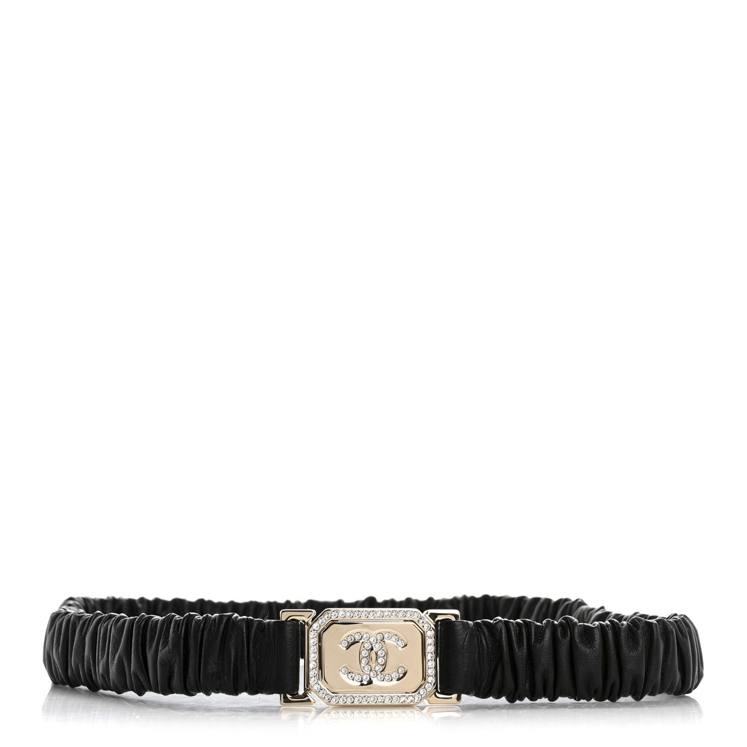 ce940e648adf12f4f149f0ef909fb542.jpg Lambskin Ruched Crystal CC Belt 75 30 Black - 图片 1